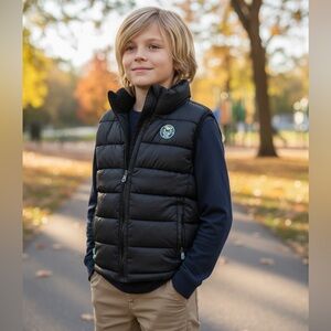 Youth GOAT puffy vest, black, youth small (similar to youth size 8)